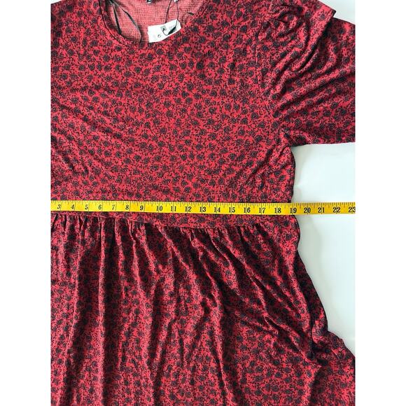 Zara Dainty Floral Dress L Red Black Tiered Cottagecore Raw Hem Boho Maxi Midi - Picture 4 of 9